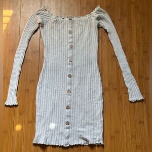 Fashion Nova Gray Ribbed Off-Shoulder Bodycon Dress